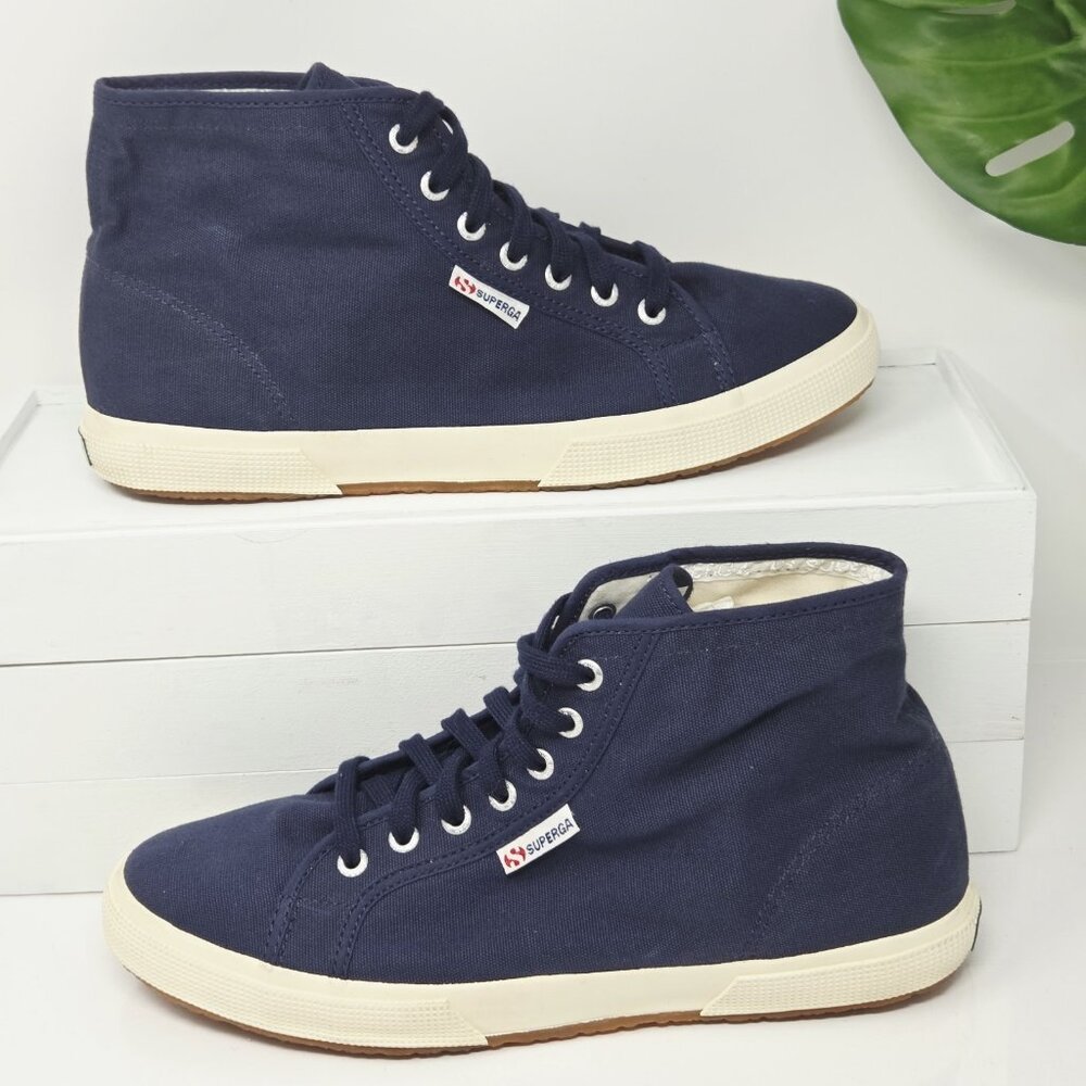 Superga High Top Sneakers Mens 10.5 Navy Canvas COTU S003J40 Cream Foxing Trim